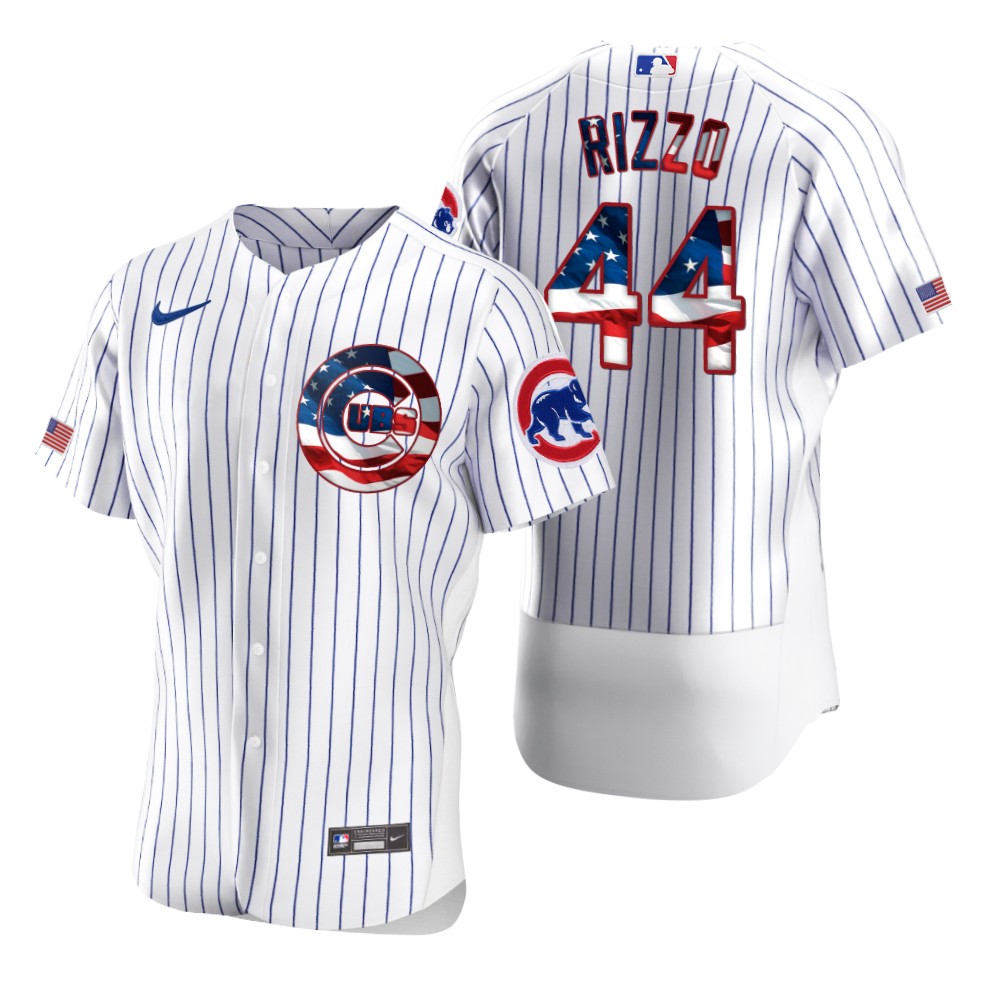 Chicago Cubs #44 Anthony Rizzo Men Nike White Fluttering USA Flag Limited Edition Authentic MLB Jersey